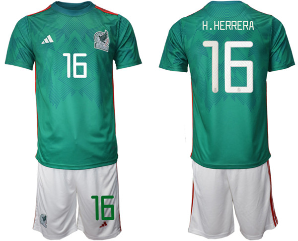 Men's Mexico #22 H.Herrera Green Home Soccer Jersey Suit