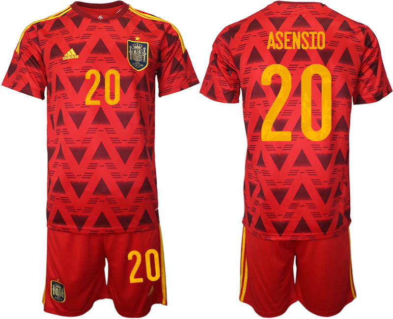 Men's Spain #20 Asensio Red Home Soccer Jersey Suit