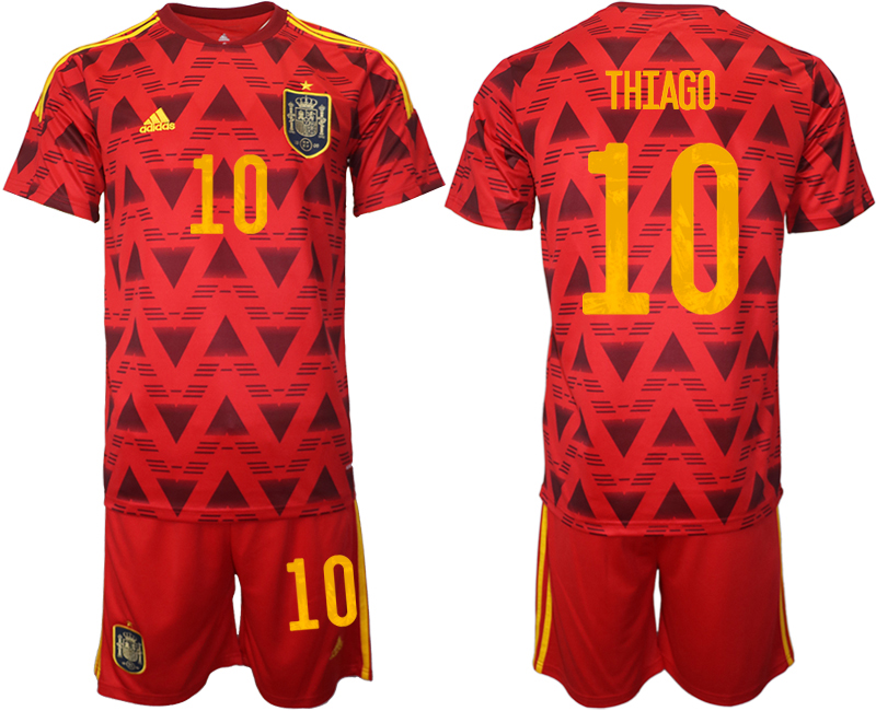 Men's Spain #10 Thiago Red Home Soccer Jersey Suit