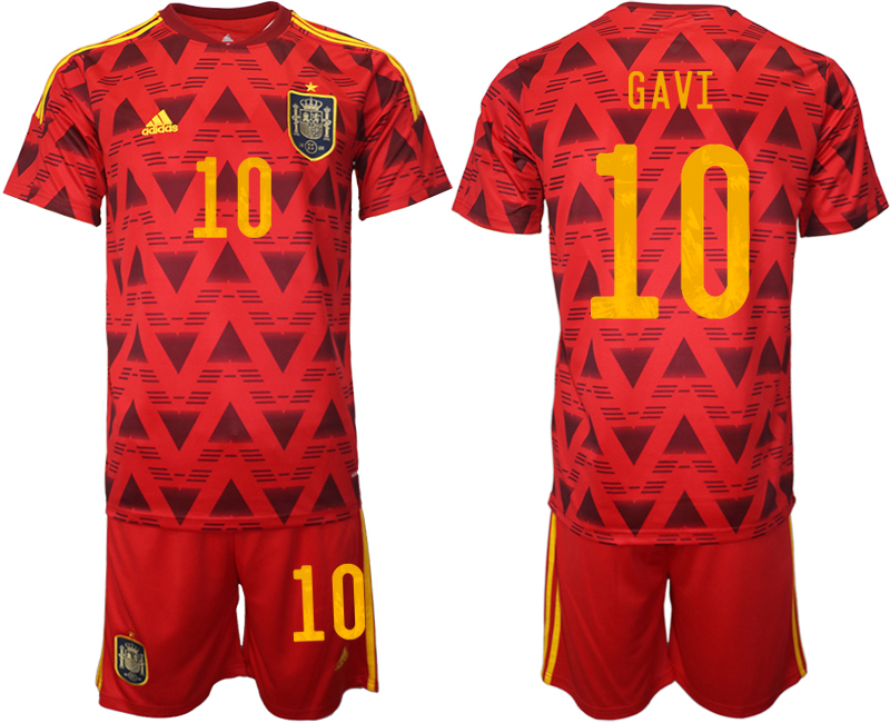 Men's Spain #10 Gavi Red Home Soccer Jersey Suit