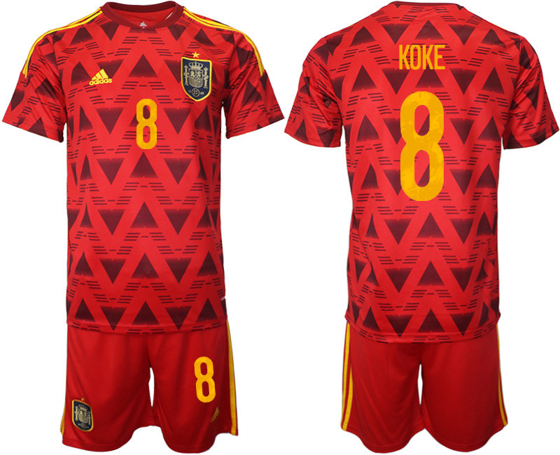 Men's Spain #8 Koke Red Home Soccer Jersey Suit