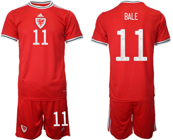 Men's Wales #11 Bale Red Home Soccer Jersey Suit