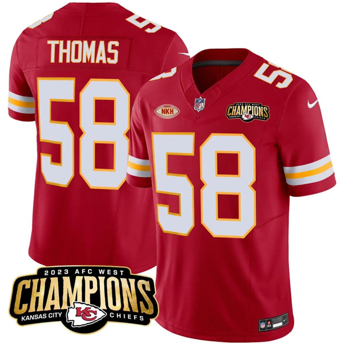 Men’s Kansas City Chiefs #58 Derrick Thomas Red 2023 F.U.S.E. AFC West Champions With NKH Patch Vapor Untouchable Limited Stitched Jersey