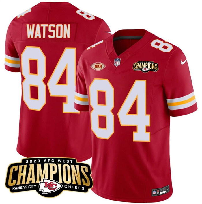 Men’s Kansas City Chiefs #84 Justin Watson Red 2023 F.U.S.E. AFC West Champions With NKH Patch Vapor Untouchable Limited Stitched Jersey