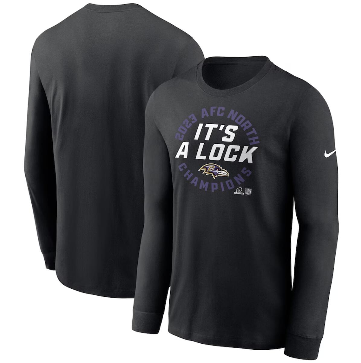 Men's Baltimore Ravens Black 2023 AFC North Division Champions Locker Room Trophy Collection Long Sleeve T-Shirt