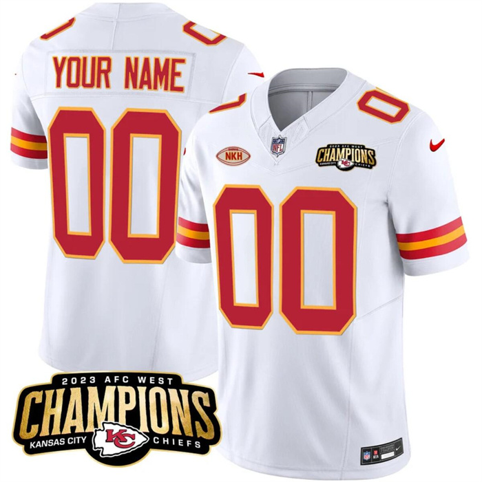 Men’s Kansas City Chiefs Active Player Custom White 2023 F.U.S.E. AFC West Champions With NKH Patch Vapor Untouchable Limited Stitched Jersey