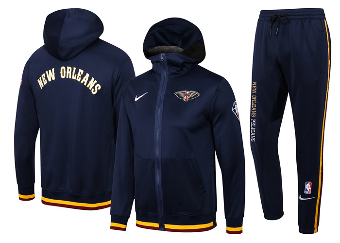 Men's New Orleans Pelicans 75th Anniversary Navy Performance Showtime Full-Zip Hoodie Jacket And Pants Suit