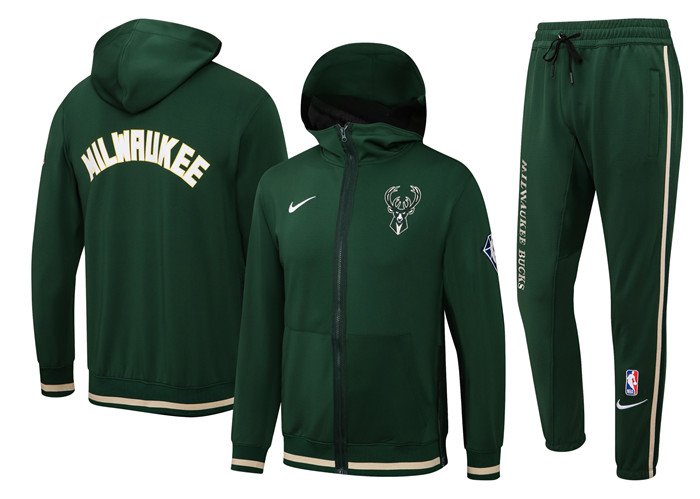 Men's Milwaukee Bucks 75th Anniversary Green Performance Showtime Full-Zip Hoodie Jacket And Pants Suit