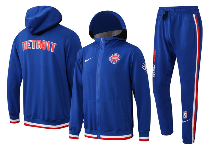 Men's Detroit Pistons 75th Anniversary Royal Performance Showtime Full-Zip Hoodie Jacket And Pants Suit