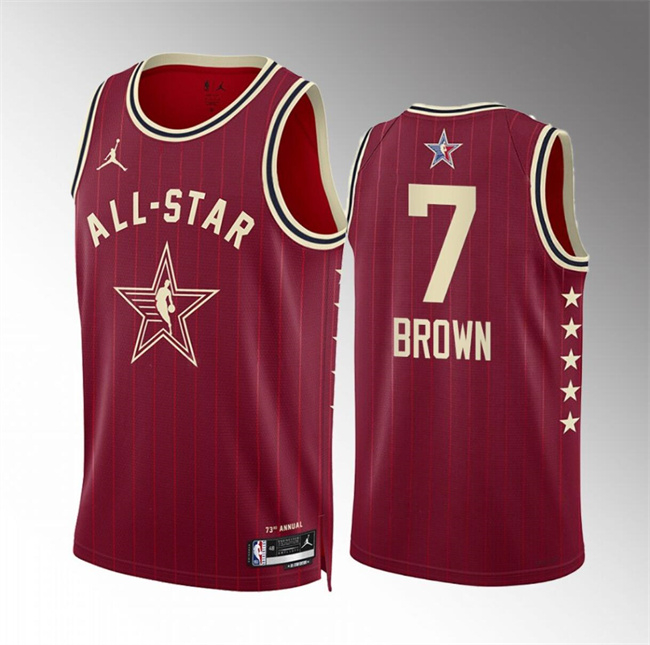 Men's 2024 All-Star #7 Jaylen Brown Crimson Stitched Basketball Jersey