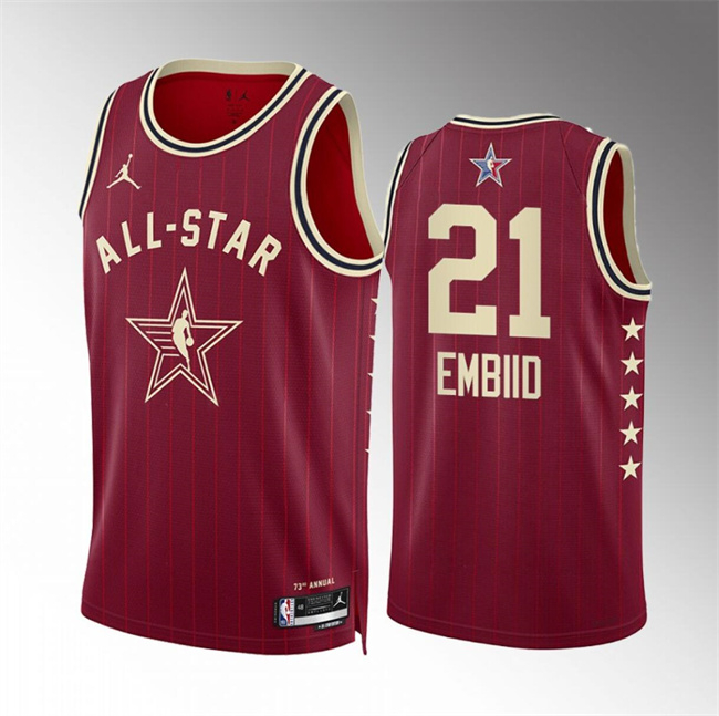 Men's 2024 All-Star #21 Joel Embiid Crimson Stitched Basketball Jersey