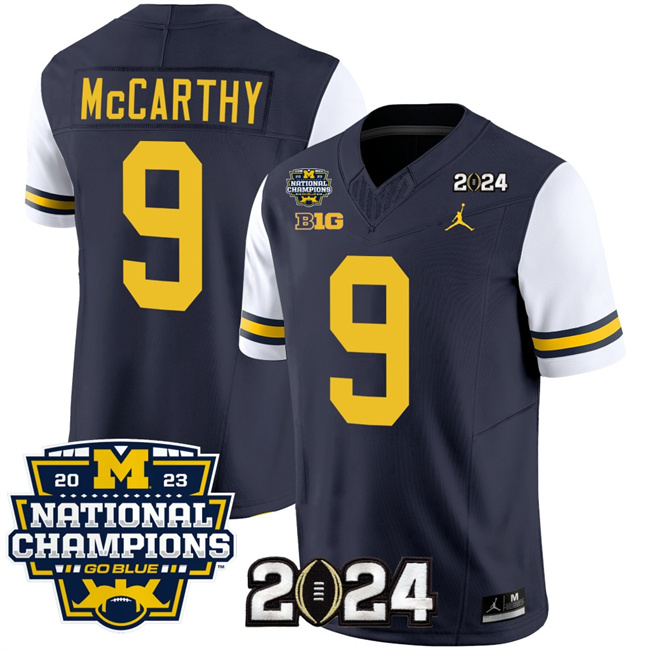 Men's Michigan Wolverines #9 J.J. McCarthy Navy White 2024 F.U.S.E. With 2023 National Champions Patch Stitched Jerseys