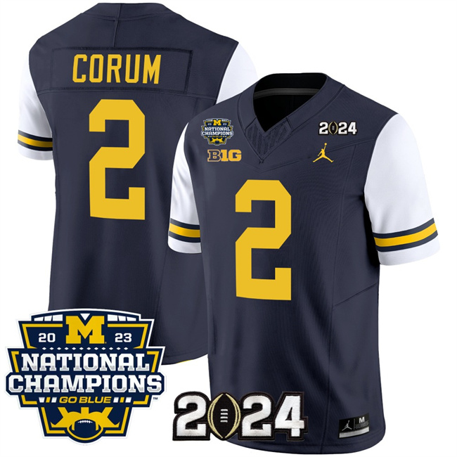 Men's Michigan Wolverines #2 Blake Corum Navy White 2024 F.U.S.E. With 2023 National Champions Patch Stitched Jerseys