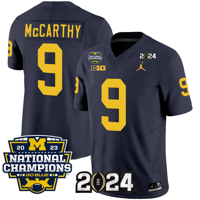 Men's Michigan Wolverines ACTIVE PLAYER Custom Navy 2024 F.U.S.E. With 2023 National Champions Patch Stitched Jersey