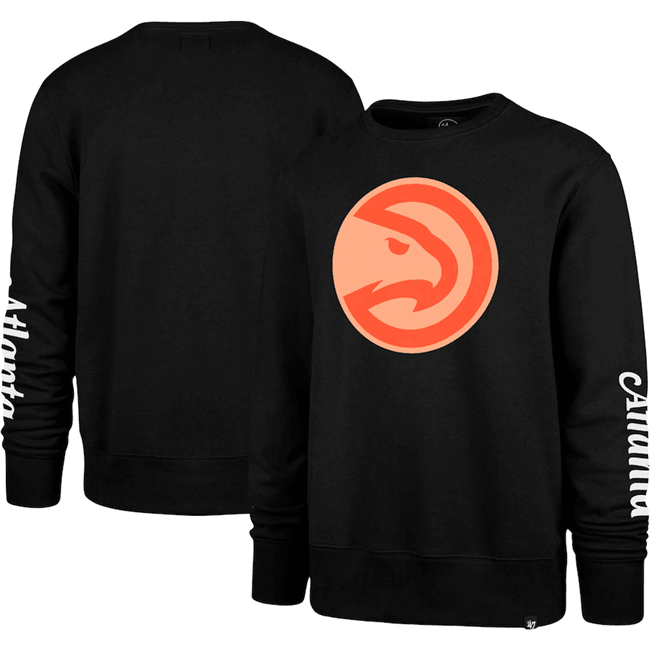 Men's Atlanta Hawks '47 Black 2022 23 City Edition Two-Peat Headline Pullover Sweatshirt