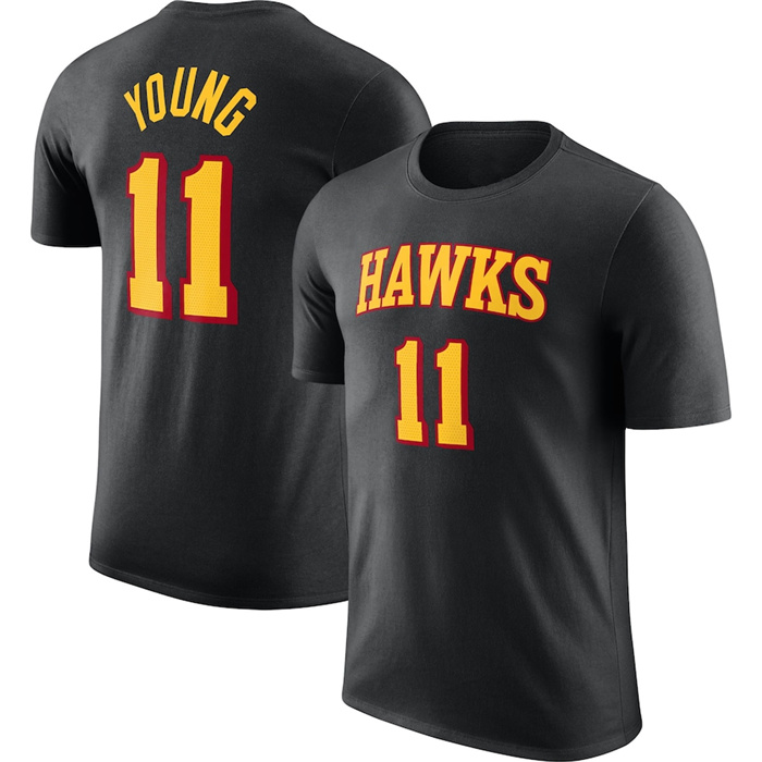 Men's Atlanta Hawks #11 Trae Young Black 2022 23 Statement Edition Name & Number T-Shirt