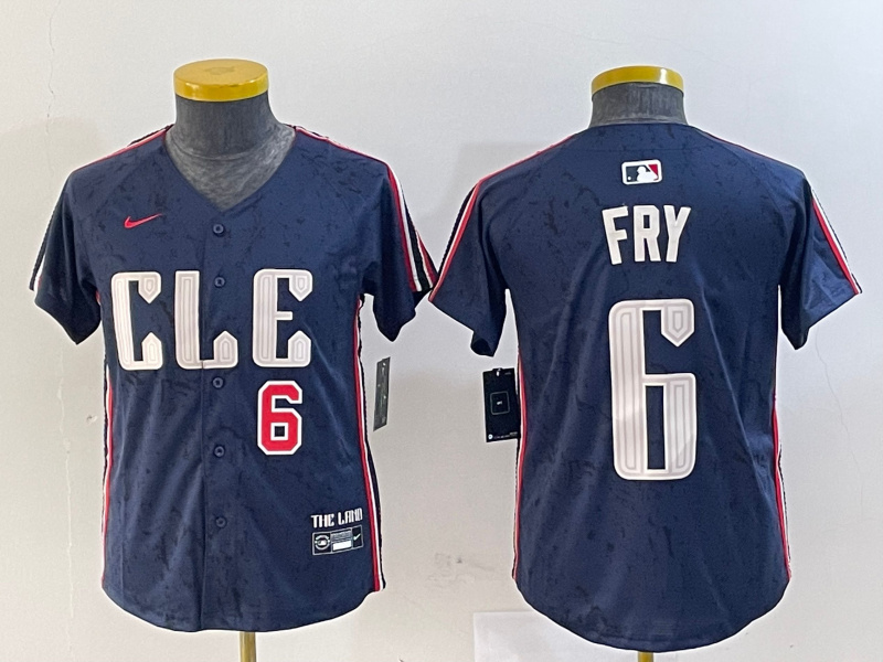 Youth Cleveland Guardians #6 David Fry Navy 2024 City Connect Limited Stitched jerseys 3