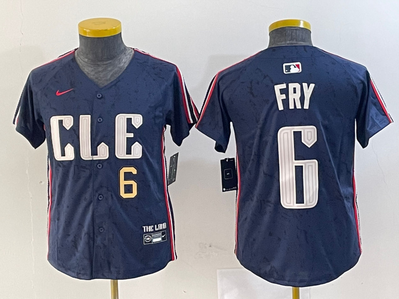 Youth Cleveland Guardians #6 David Fry Navy 2024 City Connect Limited Stitched jerseys 2