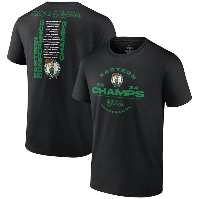 Men's Boston Celtics Black 2024 Eastern Conference Champions Jump Ball Roster T-Shirt