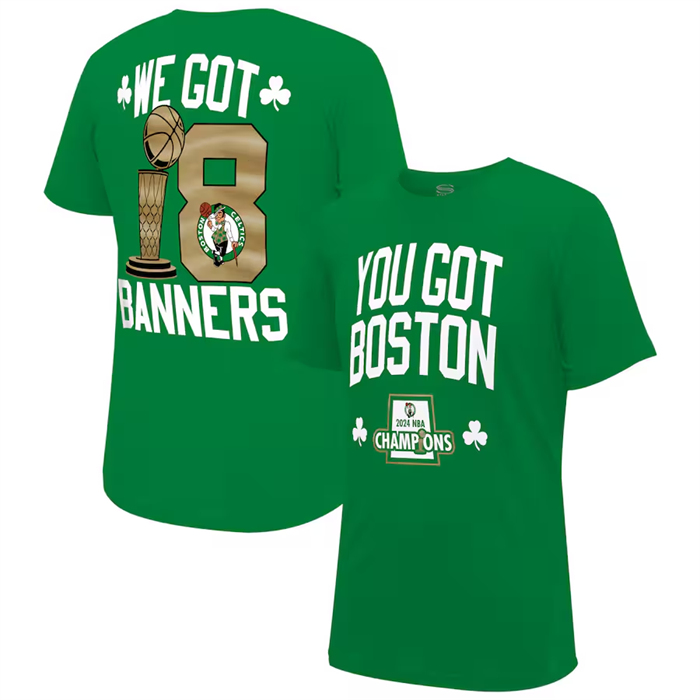 Men's Boston Celtics Kelly Green 2024 Finals Champions 18 Banners T-Shirt