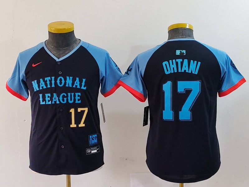 Youth National League #17 Shohei Ohtani Navy 2024 All-Star Limited Stitched Baseball Jersey 8