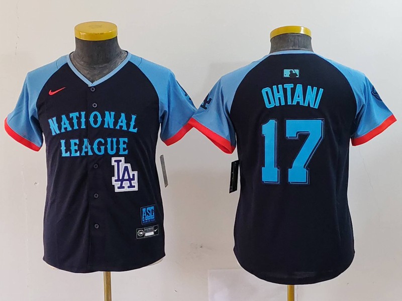 Youth National League #17 Shohei Ohtani Navy 2024 All-Star Limited Stitched Baseball Jersey 3