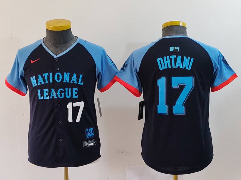 Youth National League #17 Shohei Ohtani Navy 2024 All-Star Limited Stitched Baseball Jersey 2