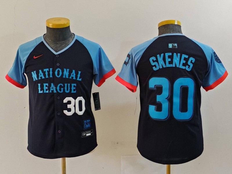 Youth National League #30 Paul Skenes Navy 2024 All-Star Limited Stitched Baseball Jersey 5