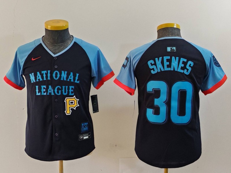 Youth National League #30 Paul Skenes Navy 2024 All-Star Limited Stitched Baseball Jersey 3