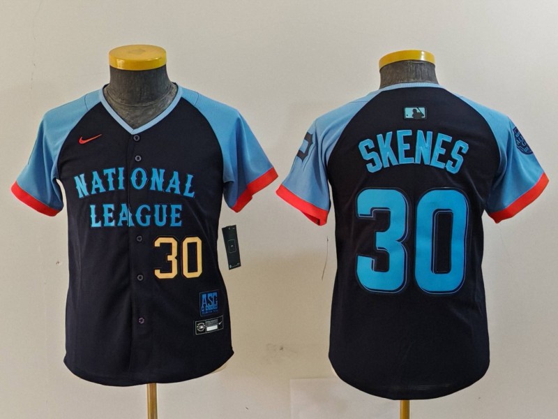 Youth National League #30 Paul Skenes Navy 2024 All-Star Limited Stitched Baseball Jersey 1