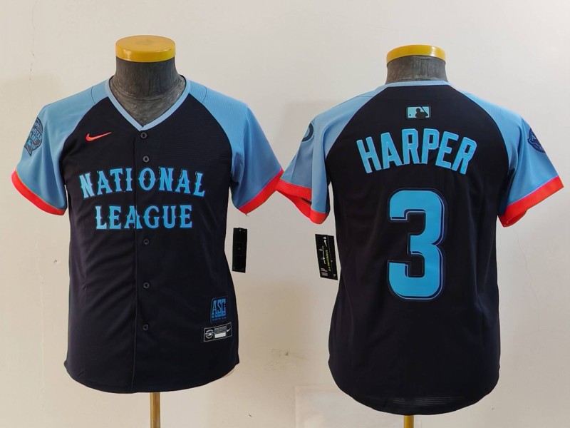 Youth National League #3 Bryce Harper Navy 2024 All-Star Limited Stitched Baseball Jersey 7