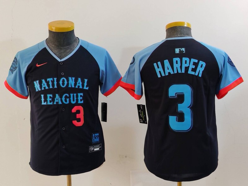 Youth National League #3 Bryce Harper Navy 2024 All-Star Limited Stitched Baseball Jersey 6