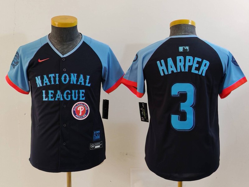 Youth National League #3 Bryce Harper Navy 2024 All-Star Limited Stitched Baseball Jersey 5