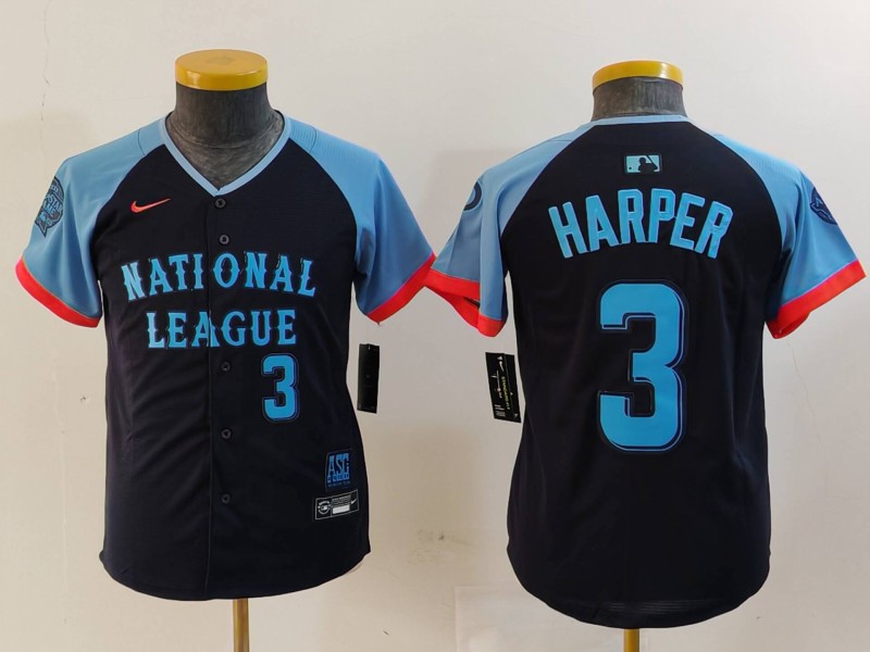 Youth National League #3 Bryce Harper Navy 2024 All-Star Limited Stitched Baseball Jersey 2