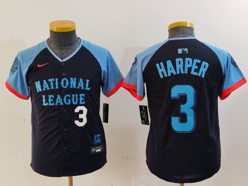 Youth National League #3 Bryce Harper Navy 2024 All-Star Limited Stitched Baseball Jersey 1