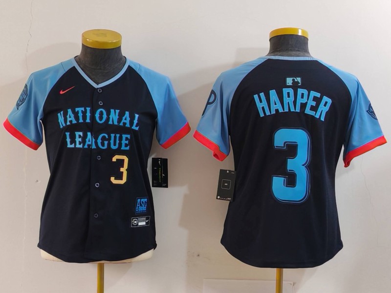 Youth National League #3 Bryce Harper Navy 2024 All-Star Limited Stitched Baseball Jersey 8