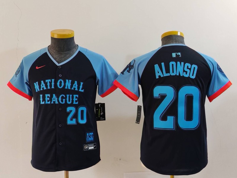 Youth National League #20 Pete Alonso Navy 2024 All-Star Limited Stitched Baseball Jersey 6