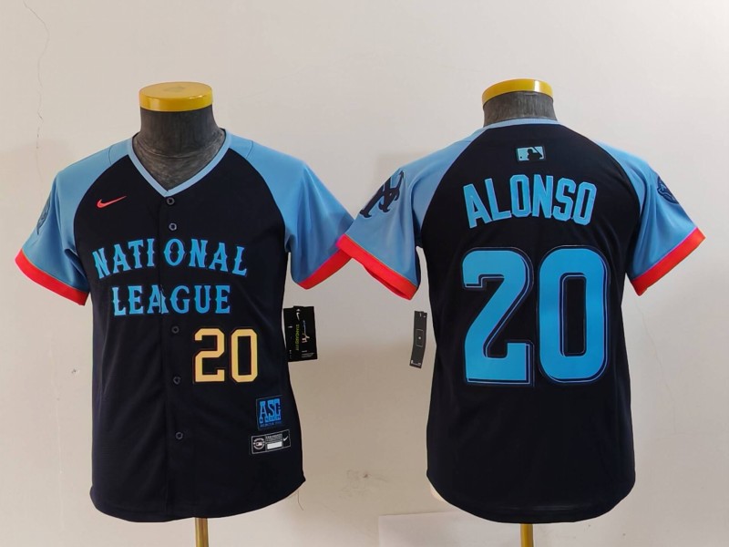 Youth National League #20 Pete Alonso Navy 2024 All-Star Limited Stitched Baseball Jersey 5