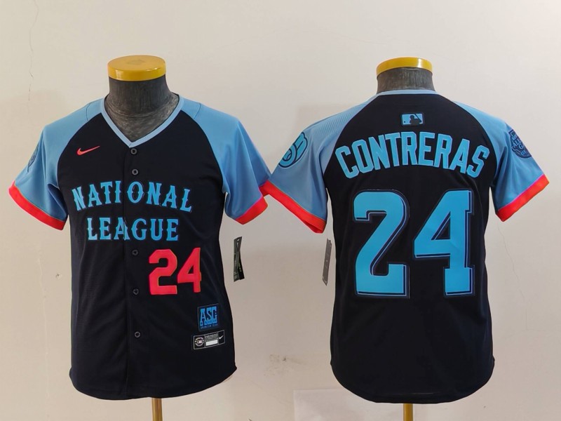 Youth National League #24 William Contreras Navy 2024 All-Star Limited Stitched Baseball Jersey 3