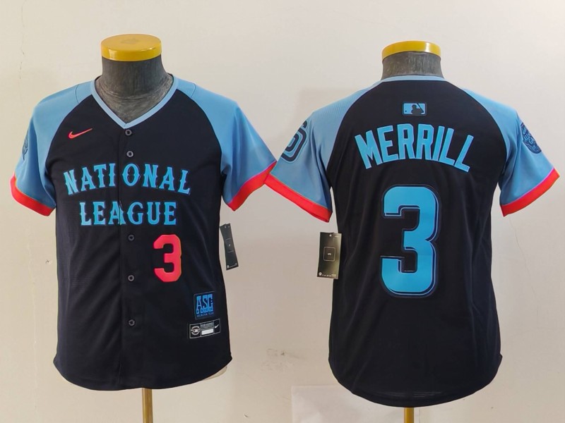 Youth National League #3 Jackson Merrill Navy 2024 All-Star Limited Stitched Baseball Jersey 6