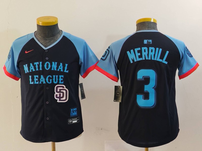 Youth National League #3 Jackson Merrill Navy 2024 All-Star Limited Stitched Baseball Jersey 5