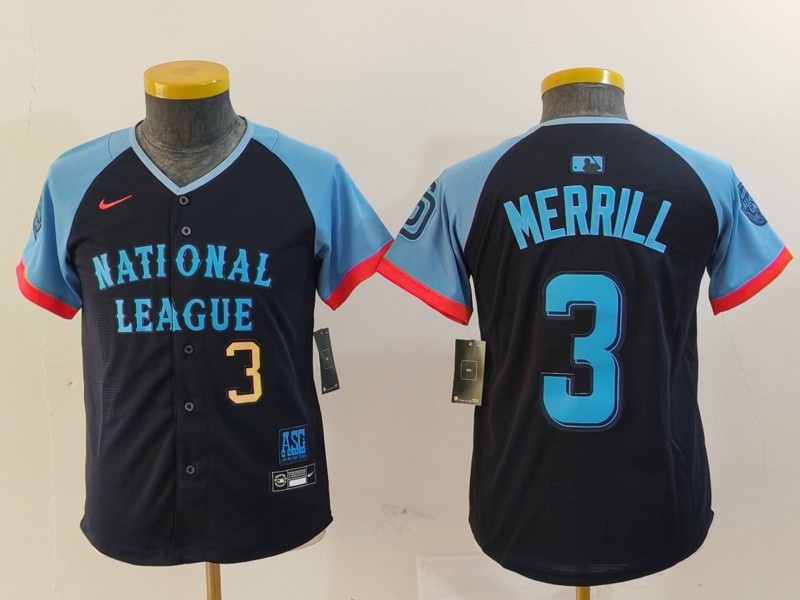 Youth National League #3 Jackson Merrill Navy 2024 All-Star Limited Stitched Baseball Jersey 3