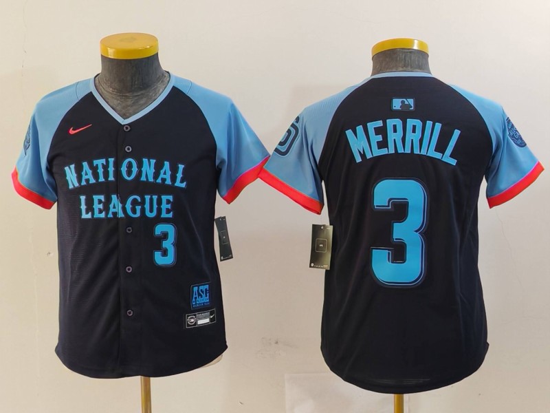 Youth National League #3 Jackson Merrill Navy 2024 All-Star Limited Stitched Baseball Jersey 1