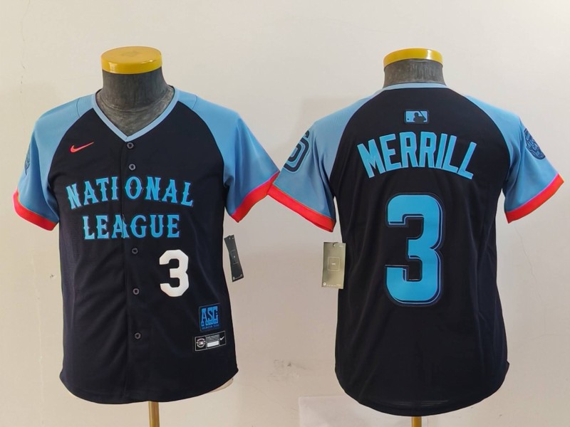 Youth National League #3 Jackson Merrill Navy 2024 All-Star Limited Stitched Baseball Jersey