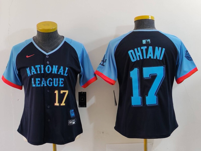 Women's National League #17 Shohei Ohtani Navy 2024 All-Star Limited Stitched Baseball Jersey(Run Small) 1