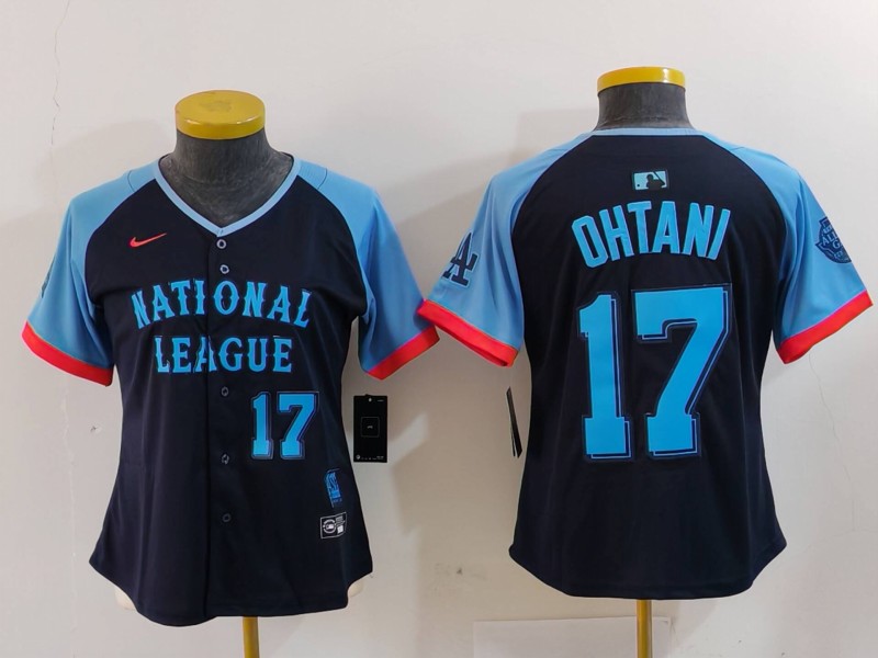 Women's National League #17 Shohei Ohtani Navy 2024 All-Star Limited Stitched Baseball Jersey(Run Small) 3