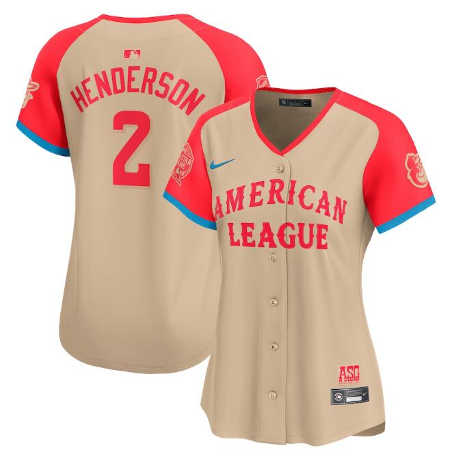 Women's American League #2 Gunnar Henderson Cream 2024 All-Star Limited Stitched Baseball Jersey(Run Small)