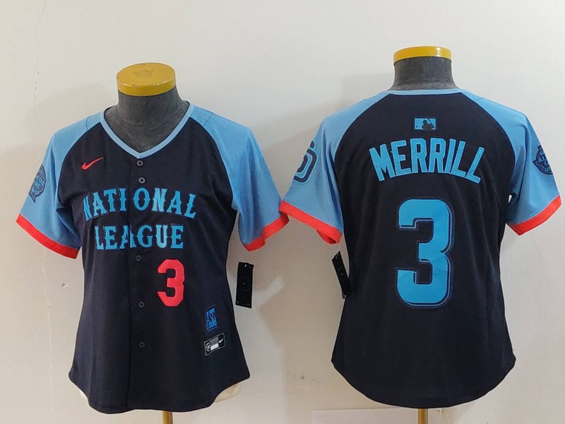 Women's National League #3 Jackson Merrill Navy 2024 All-Star Limited Stitched Baseball Jersey(Run Small) 5