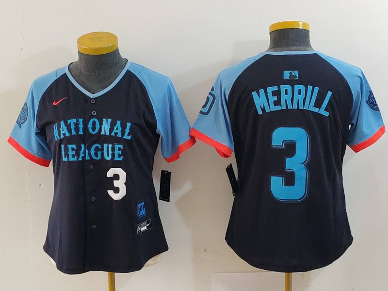 Women's National League #3 Jackson Merrill Navy 2024 All-Star Limited Stitched Baseball Jersey(Run Small) 3