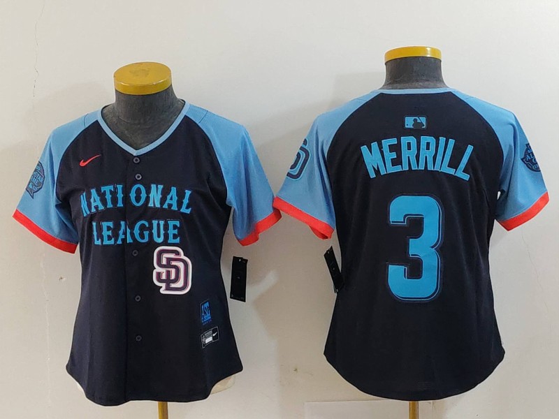 Women's National League #3 Jackson Merrill Navy 2024 All-Star Limited Stitched Baseball Jersey(Run Small)